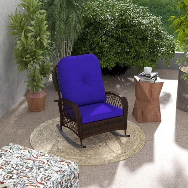 Cushioned Wicker Porch Rocker — as picture